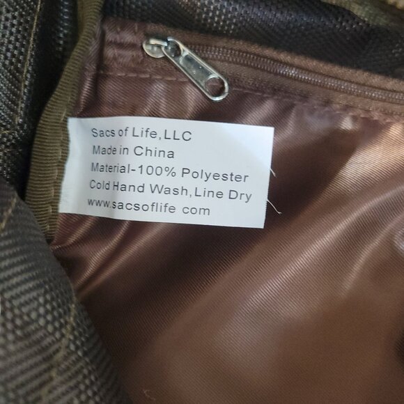 Sacs Of Life Metro Earth Sling Crossbody Bag Brown Checkered Adjustable Strap Zi - Picture 3 of 12